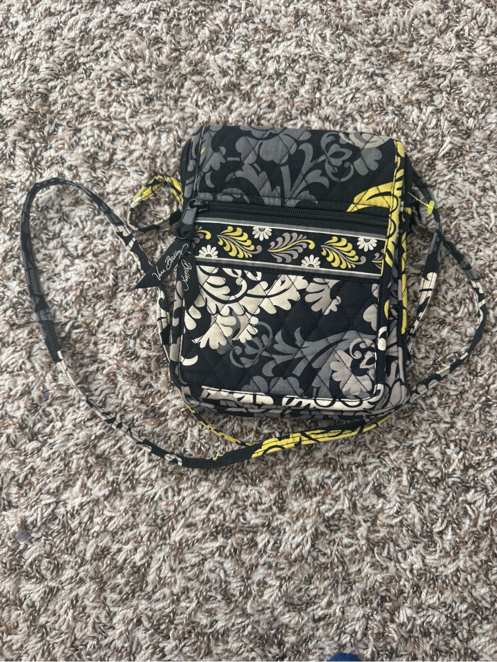 Vera Bradley Black Quilted Floral Crossbody with Yellow Accents